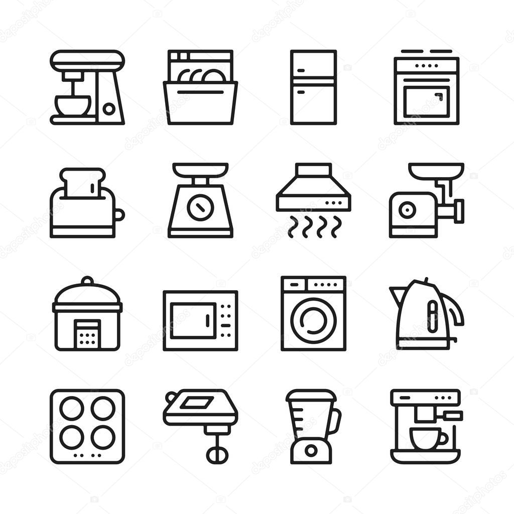 Kitchen appliances line icons set. Modern graphic design concepts, simple outline elements collection. Vector line icons