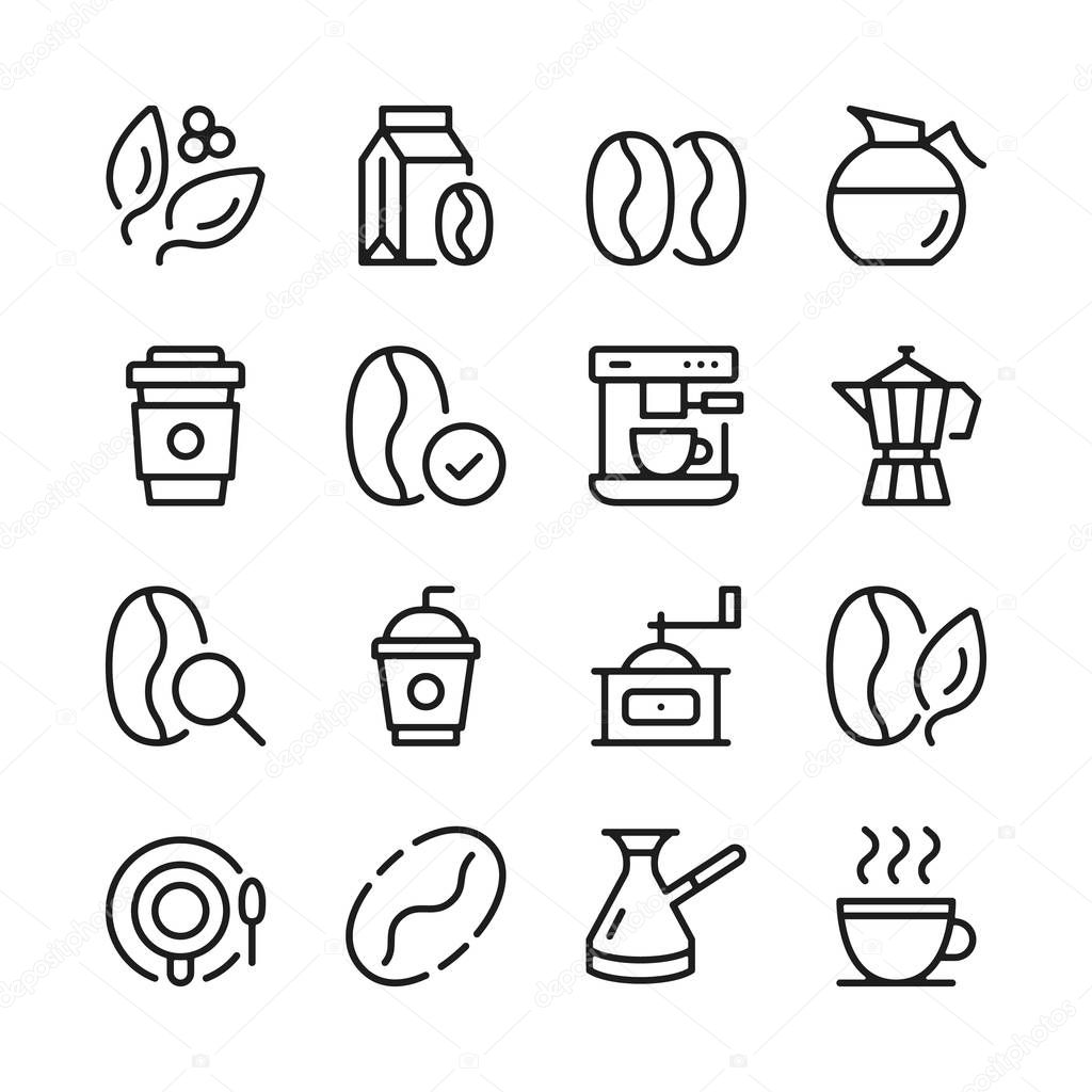 Coffee line icons set. Modern graphic design concepts, simple outline elements collection. Vector line icons