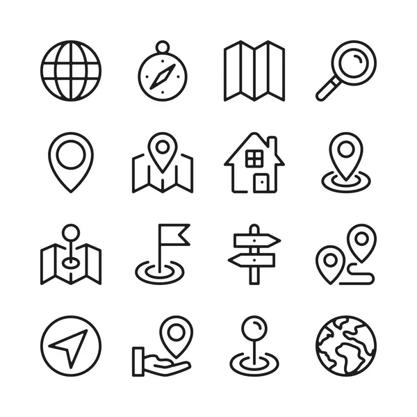 Route Navigation Line Icons Set Map Location Modern Graphic Design — Stock Vector