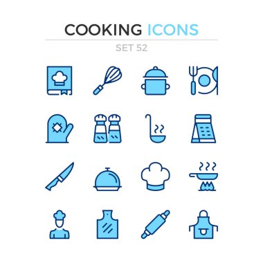 Pişirme simgeleri. Vektör çizgisi simgeleri ayarlanır. Üstün kalite. Basit ince çizgi tasarımı. Modern anahat sembolleri, piktogramlar.