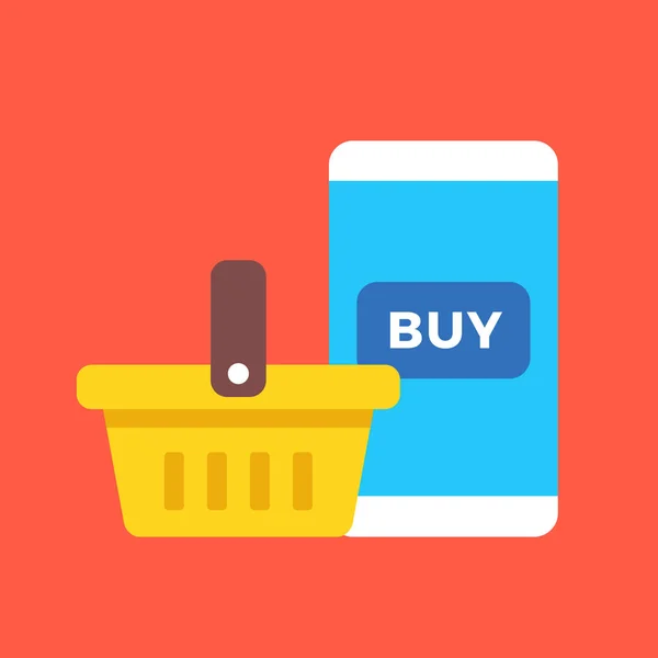 Shopping Basket Smartphone Buy Button Commerce Mcommerce Ecommerce Mobile Shopping — Stock Vector