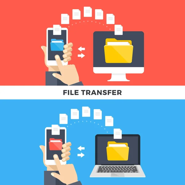 Filöverföring Smartphone Och Datorer Och Bärbara Datorer Kopiera Information Data — Stock vektor
