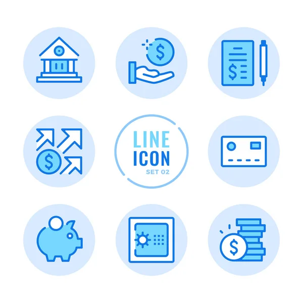 Conjunto Iconos Línea Vectorial Bancaria Banco Caja Fuerte Alcancía Inversión — Vector de stock