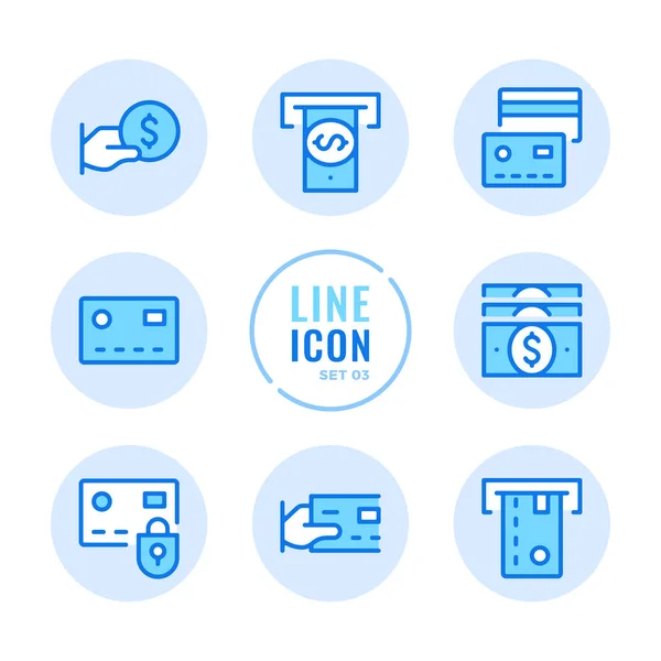 Icônes Ligne Vectorielle Carte Crédit Définies Guichet Automatique Encaissement Retrait — Image vectorielle