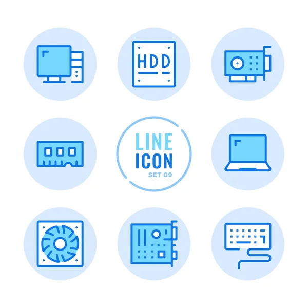 Matériel Informatique Icônes Vectorielles Ligne Définies Pièces Ordinateur Carte Mère — Image vectorielle