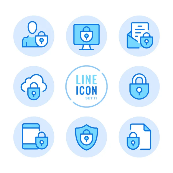 Conjunto Iconos Línea Vector Protección Datos Seguridad Informática Protección Móvil — Vector de stock