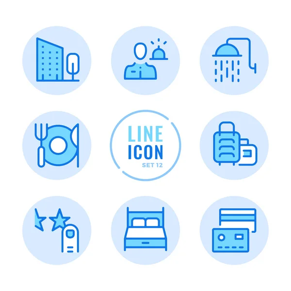 Hotel Vector Line Icons Set Booking Room Reservation Bed Shower — Stock Vector
