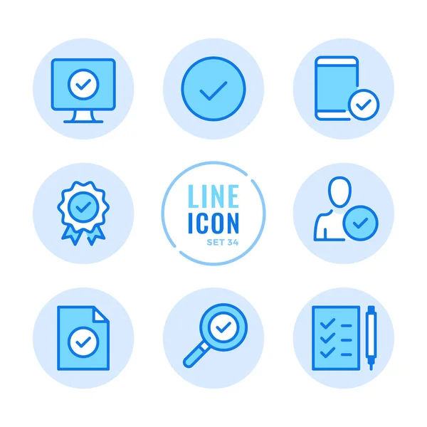 Approuver Les Icônes Ligne Vectorielle Définies Contrôle Qualité Coche Vérification — Image vectorielle
