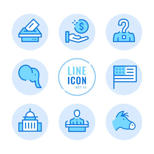 American Elections Vector Line Icons Set Voting Politics United States — Stock Vector