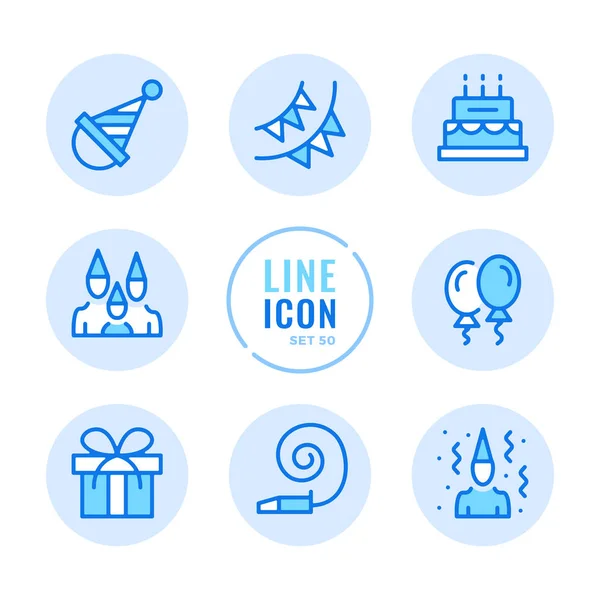 Conjunto Iconos Línea Vectorial Fiesta Cumpleaños Celebración Sorpresa Pastel Cumpleaños — Archivo Imágenes Vectoriales