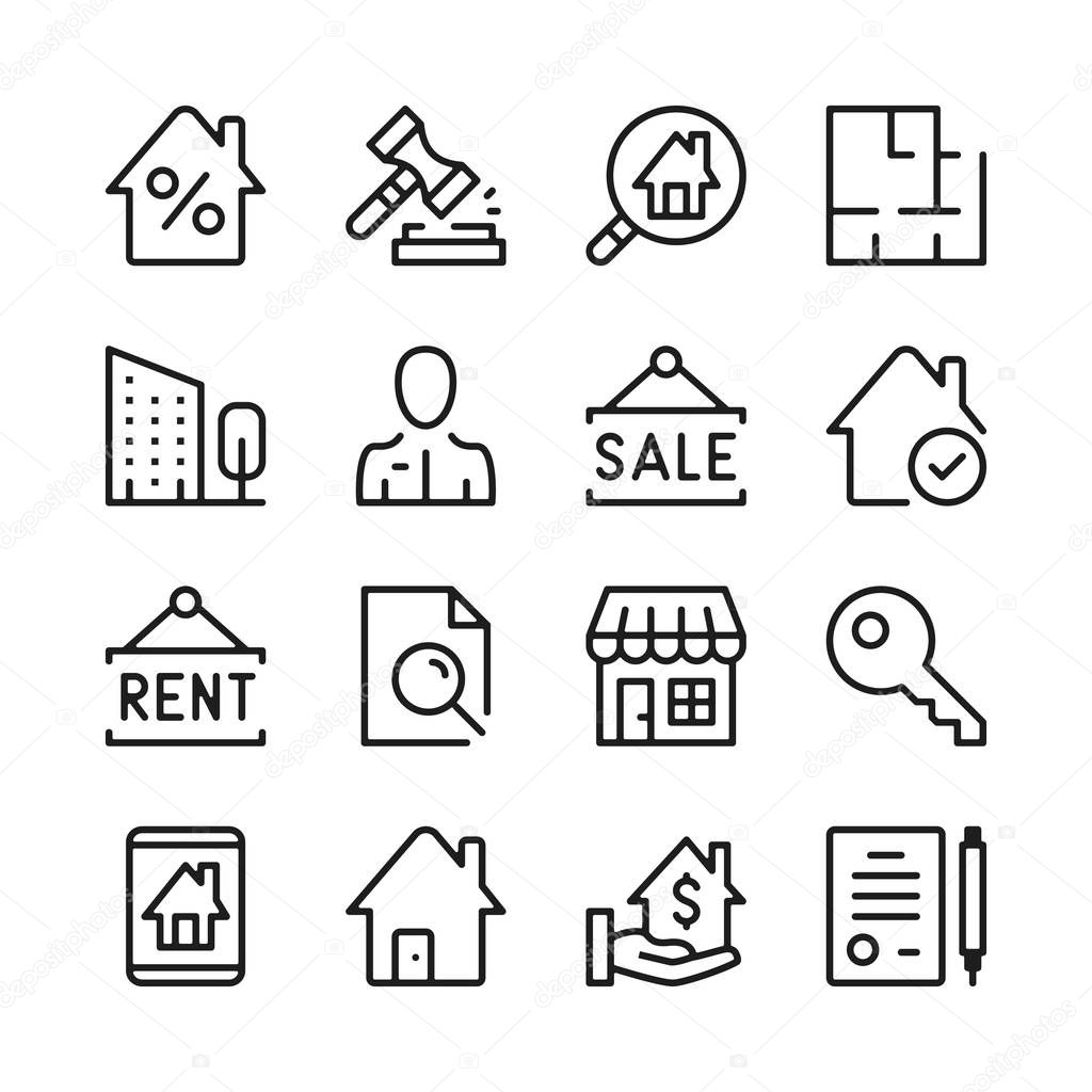 Real estate line icons set. Modern graphic design concepts, simple outline elements collection. Vector line icons
