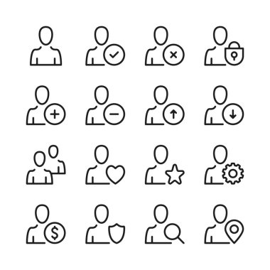 Kullanıcı çizgisi simgeleri ayarlandı. Modern grafik tasarım kavramları, basit anahat elemanları koleksiyonu. Vektör çizgisi simgeleri