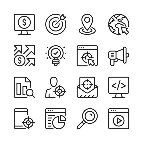 Conjunto Iconos Línea Seo Marketing Objetivo Conceptos Diseño Gráfico Moderno — Vector de stock