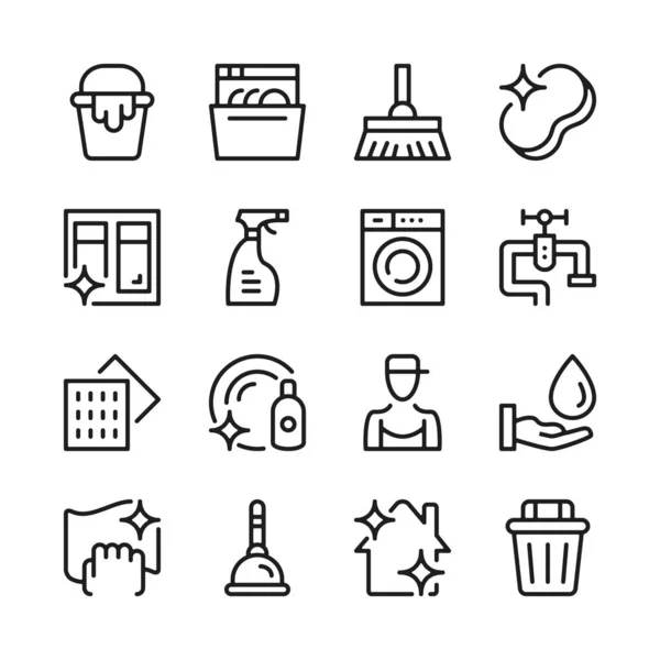 Juego Iconos Línea Limpieza Conceptos Diseño Gráfico Lineal Moderno Colección — Vector de stock