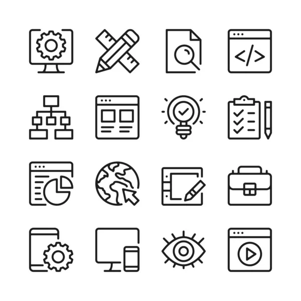 Webontwikkelinglijnpictogrammen Ingesteld Moderne Lineaire Grafisch Ontwerpconcepten Eenvoudige Outline Elements Collectie — Stockvector