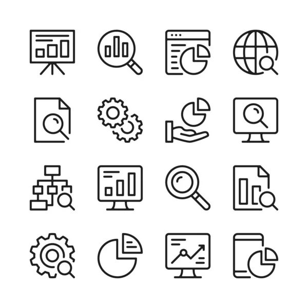 Conjunto Iconos Línea Análisis Datos Conceptos Diseño Gráfico Lineal Moderno — Vector de stock