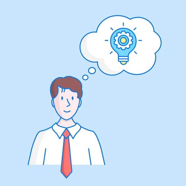 Geschäftsidee Kreative Idee Innovationskonzepte Glücklicher Mann Und Gedankenblase Mit Glühbirne — Stockvektor