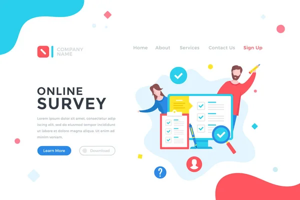 Online Survey Checklist Questionnaire Feedback Quiz Concept Modern Flat Design — Stock Vector