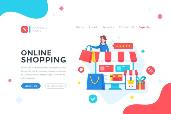 Online Shopping Handel Ecommerce Koncept Modern Platt Design Grafiska Element Royaltyfria illustrationer