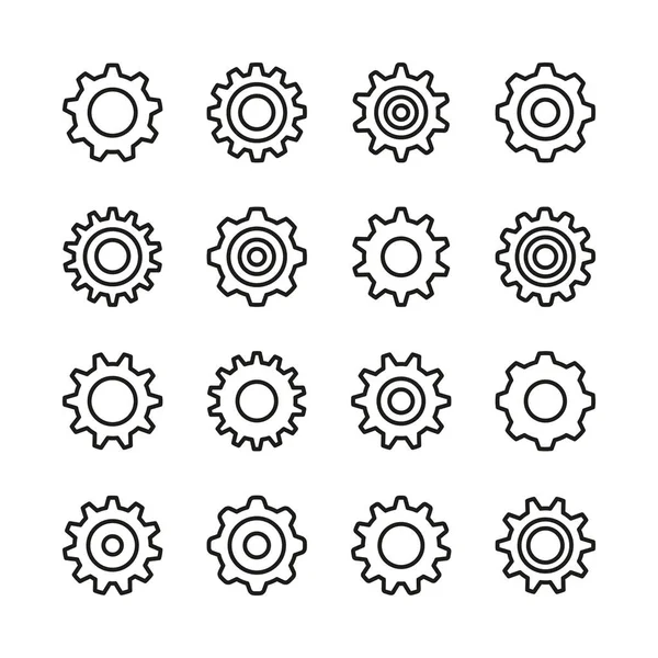 Juego Iconos Línea Engranajes Cogs Ruedas Dentadas Conceptos Diseño Gráfico — Archivo Imágenes Vectoriales