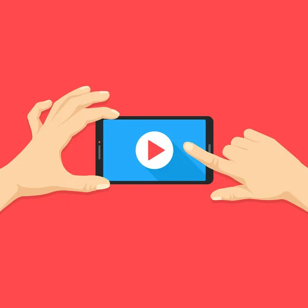 Мобільне Відео Руки Людини Тримають Смартфон Онлайн Відеоплеєром Екрані Мобільний Векторна Графіка