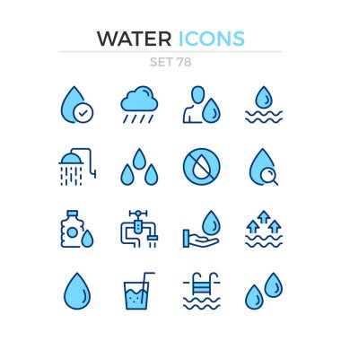 Su simgeleri. Vektör çizgisi simgeleri ayarlanır. Üstün kalite. Basit ince çizgi tasarımı. Modern anahat sembollertoplama, piktogramlar.