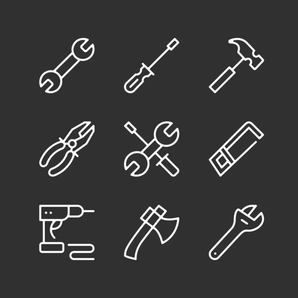 Set Tools Icons Modern Simple Outline Symbols Collection Vector Line — Stock Vector