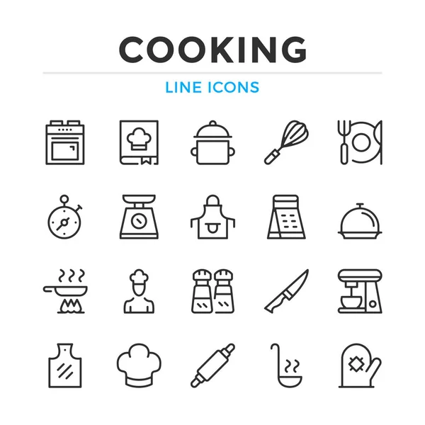 烹饪线图标设置 现代纲要元素 平面设计概念 简单符号集合 矢量线图标 — 图库矢量图片