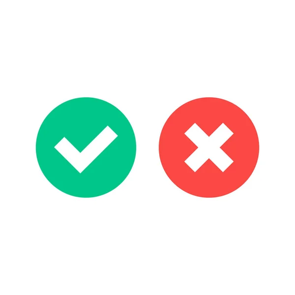 Vector Check Mark Icons Green Checkmark Red Cross Vector Flat — 스톡 벡터