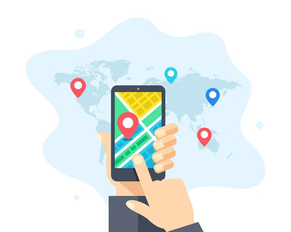 Application Navigation Gps Concepts Localisation Main Tenant Téléphone Portable Avec — Image vectorielle