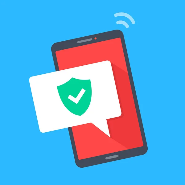 Güvenlik Kalkanı Cep Telefonu Ekranında Mobil Güvenlik Bilgi Koruması Antivirüs — Stok Vektör