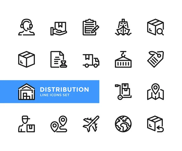 Iconos Línea Vectorial Distribución Conjunto Simple Símbolos Contorno Elementos Diseño — Archivo Imágenes Vectoriales
