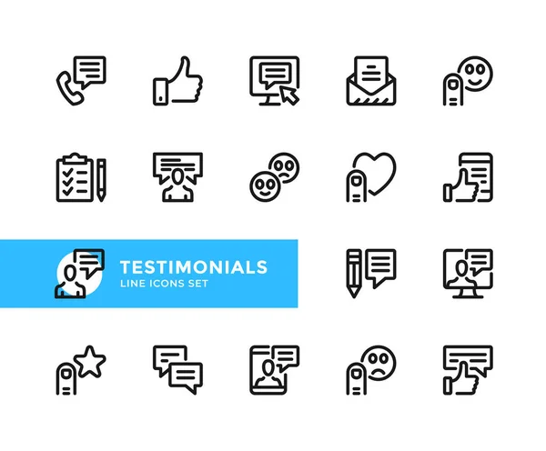 Testimonials Vektor Line Icons Einfache Reihe Von Umrisssymbolen Grafische Gestaltungselemente — Stockvektor