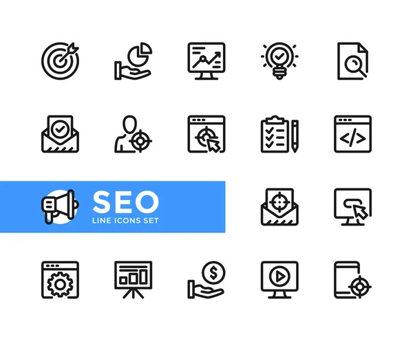 Iconos Línea Vectorial Seo Conjunto Simple Símbolos Contorno Elementos Diseño — Vector de stock