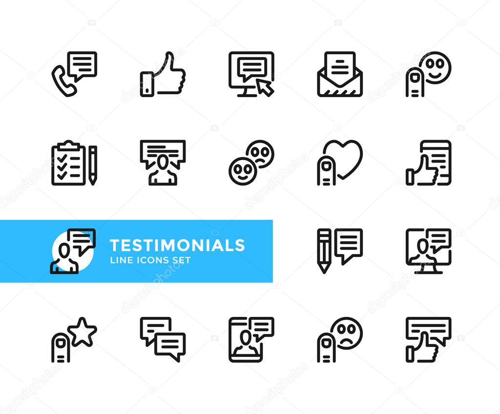 Testimonials vector line icons. Simple set of outline symbols, graphic design elements. Line icons set. Pixel Perfect