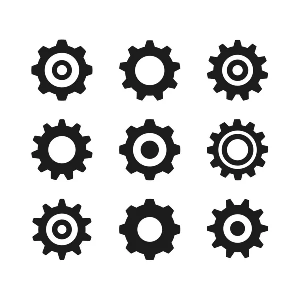 Gear Icons Set Black Color Vector Cogs Cogwheels Isolated White — Stock Vector