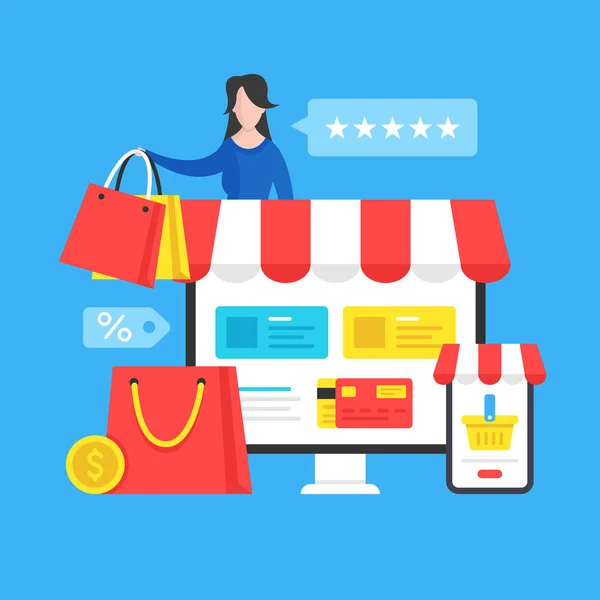 Online Αγορές Ηλεκτρονικό Εμπόριο Internet Retail Commerce Market Online Store — Διανυσματικό Αρχείο