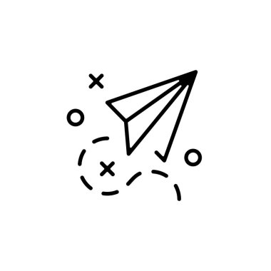 Kağıt uçak ikonu. Kağıt uçak. İnce çizgi tasarımı. Taslak sembol. Vektör simgesi