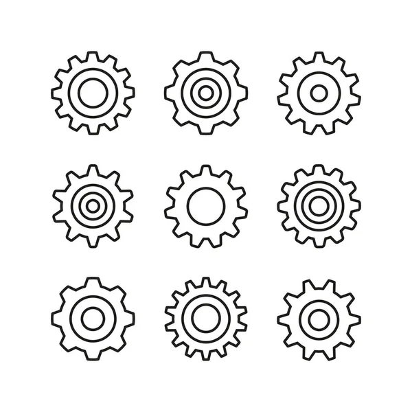 Conjunto Iconos Línea Cogs Engranajes Ruedas Dentadas Conceptos Diseño Gráfico — Archivo Imágenes Vectoriales