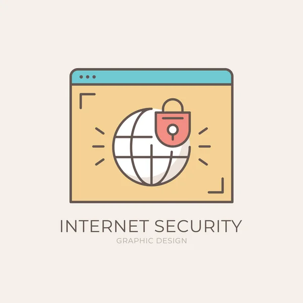 Seguridad Internet Navegador Web Con Globo Icono Bloqueo Protección Datos — Vector de stock