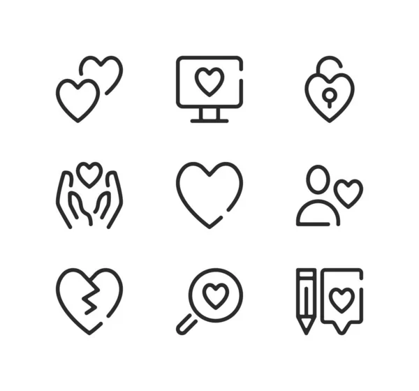 Ícones Linha Amor Definidos Conceitos Design Gráfico Moderno Símbolos Lineares — Vetor de Stock