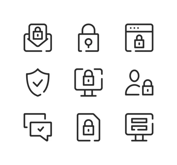 Conjunto Iconos Línea Seguridad Informática Conceptos Diseño Gráfico Moderno Símbolos — Archivo Imágenes Vectoriales