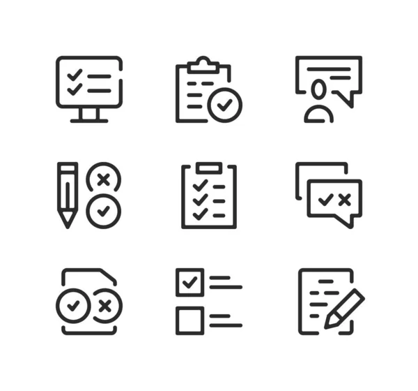Conjunto Iconos Línea Examen Conceptos Diseño Gráfico Moderno Símbolos Lineales — Archivo Imágenes Vectoriales