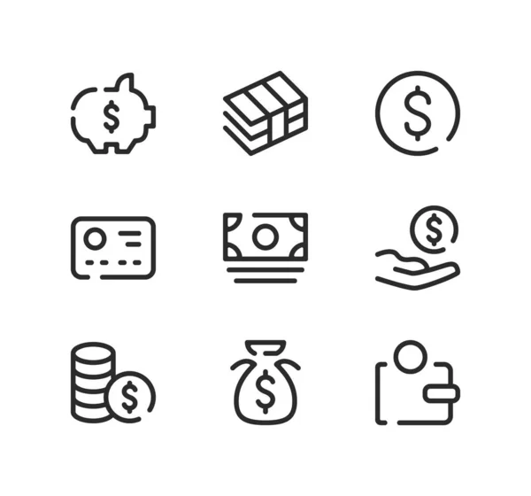 Ícones Linha Dinheiro Configurados Conceitos Design Gráfico Moderno Símbolos Lineares Gráficos Vetores