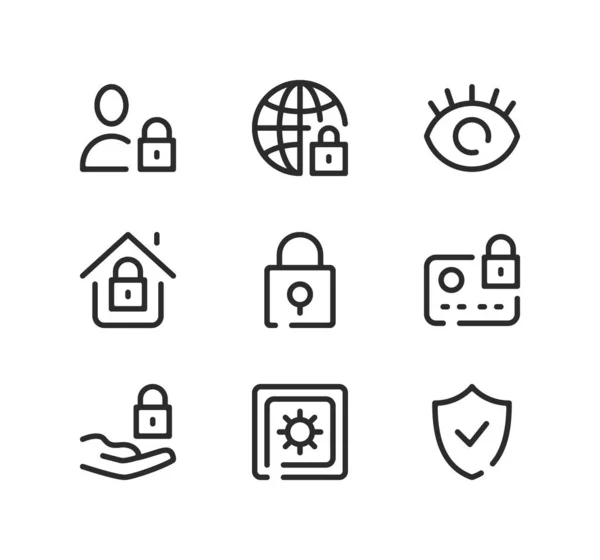Conjunto Iconos Línea Protección Conceptos Diseño Gráfico Moderno Símbolos Lineales Vectores de stock libres de derechos