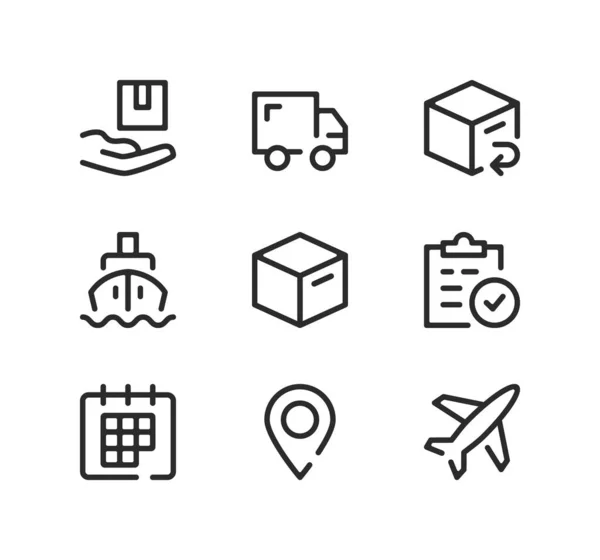 Juego Iconos Línea Entrega Conceptos Diseño Gráfico Moderno Símbolos Lineales Vectores de stock libres de derechos