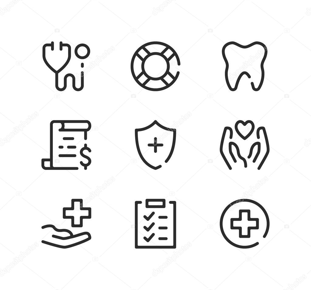 Health insurance line icons set. Modern graphic design concepts, black stroke linear symbols, simple outline elements collection. Vector line icons