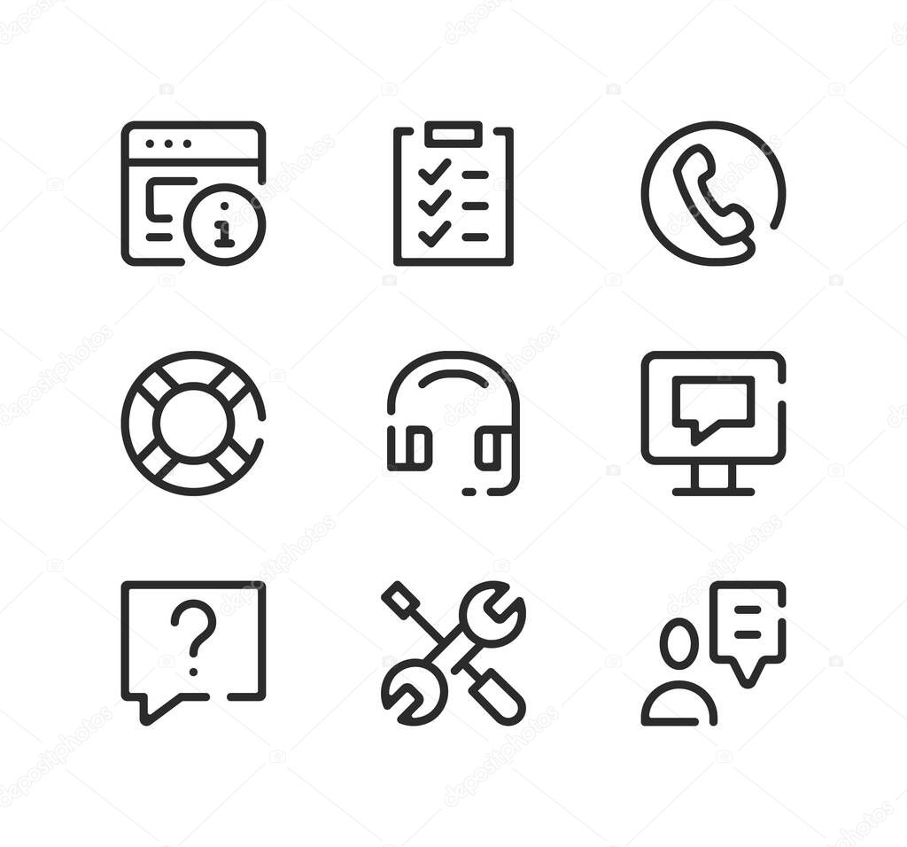 Customer service line icons set. Modern graphic design concepts, black stroke linear symbols, simple outline elements collection. Vector line icons