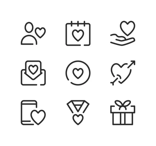 Valentine Day Line Icons Set Modern Graphic Design Concepts Black — Stock Vector