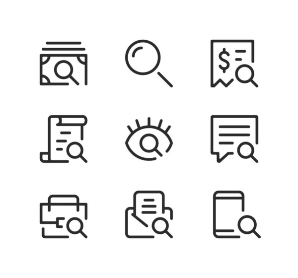 Conjunto Iconos Búsqueda Conceptos Diseño Gráfico Moderno Símbolos Lineales Trazo — Vector de stock